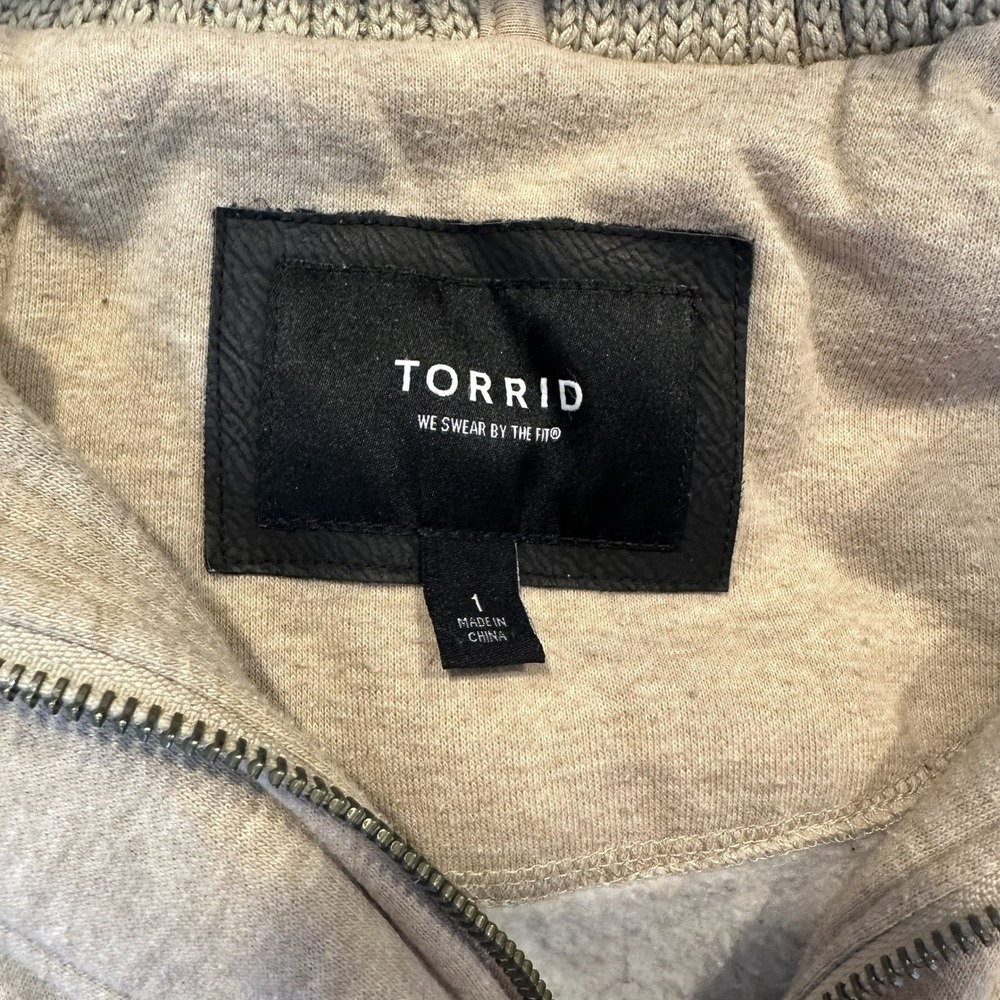 Torrid Womens Tan Fleece Toggle Duffle‎ Coat Hooded Jacket Beige Plus Size 1 1X - Picture 3 of 4